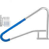 Pool Rail 54x36 Pool Railing 304 Stainless Steel 250LBS Load Capacity Silver Rustproof Pool Handrail Humanized Swimming Pool Handrail with Blue Grip Cover & M8 Drill Bit & Self-Taping Screws